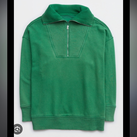 Aerie Women’s Down To Earth Quarter Zip in Green, Size small oversized - Picture 2 of 16